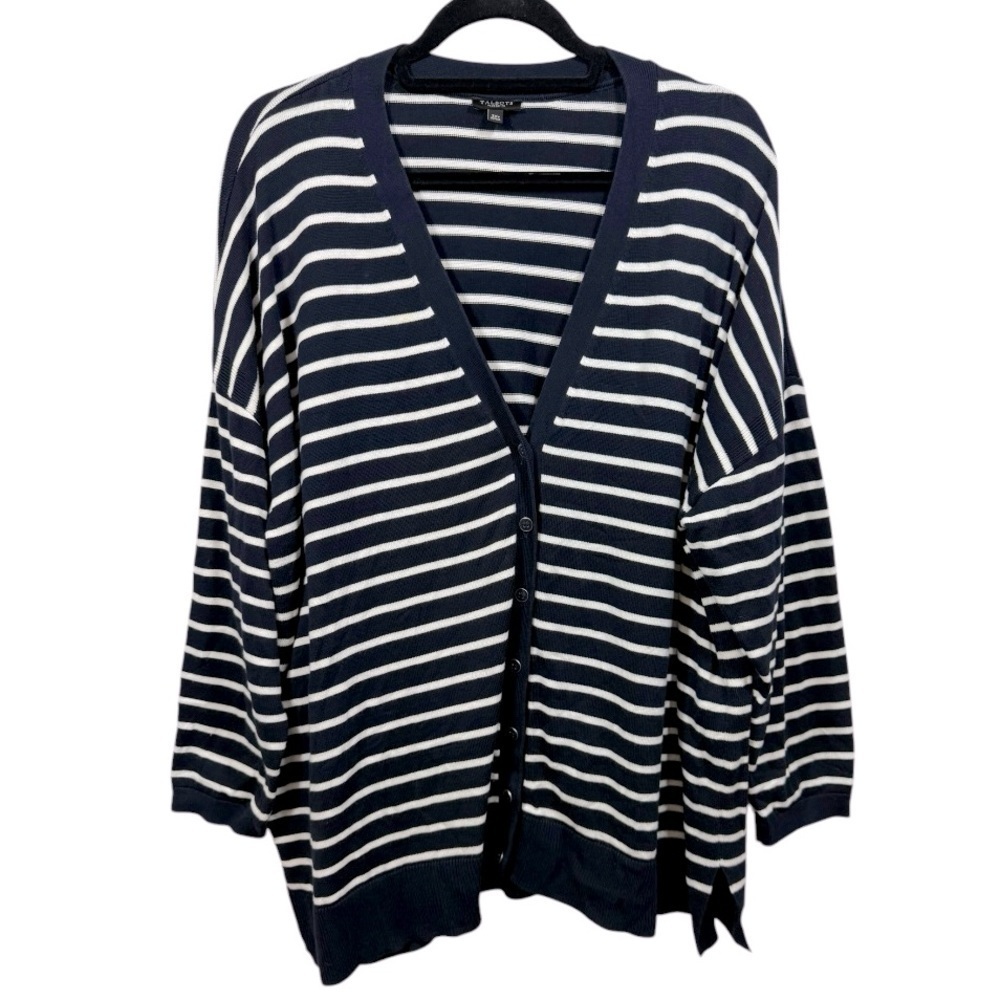 Talbots Striped Button Down Cardigan Sweater Navy Size 3XP Nautical Preppy